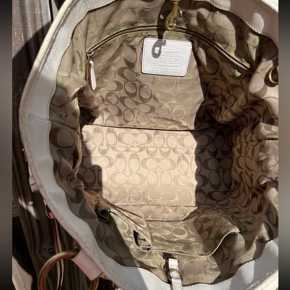 Coach Large Legacy Tote in White Leather & Natural Straw - Picture 8 of 10